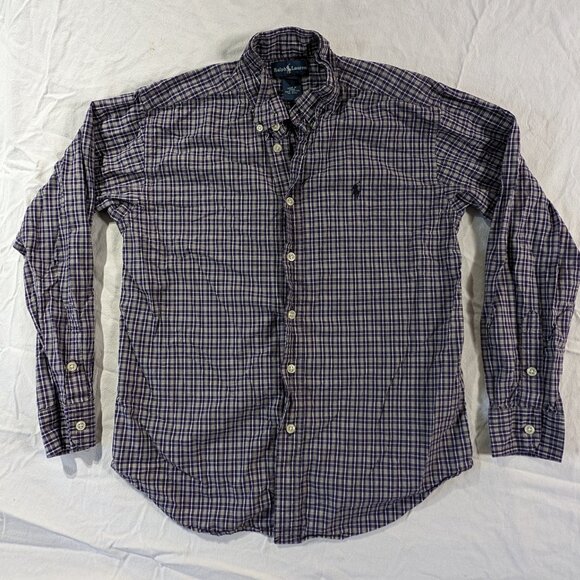 RALPH LAUREN BUTTON UP FRONT KID'S SZ MEDIUM 12/14 PURPLE LONG SLEEVE SHIRT BOYS - Picture 13 of 16